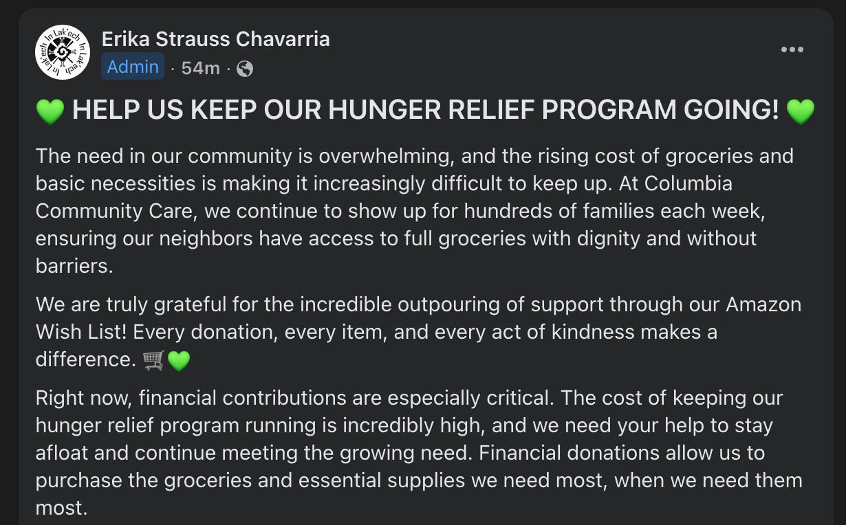 Call for help from food pantry